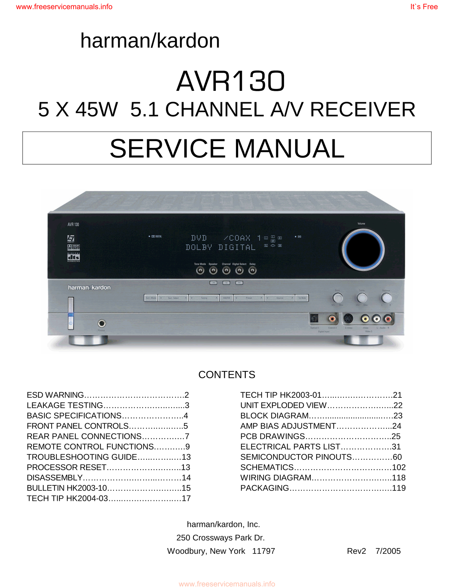 Harman/ Kardon AVR130 AV Receiver Service Manual (Pages: 119)