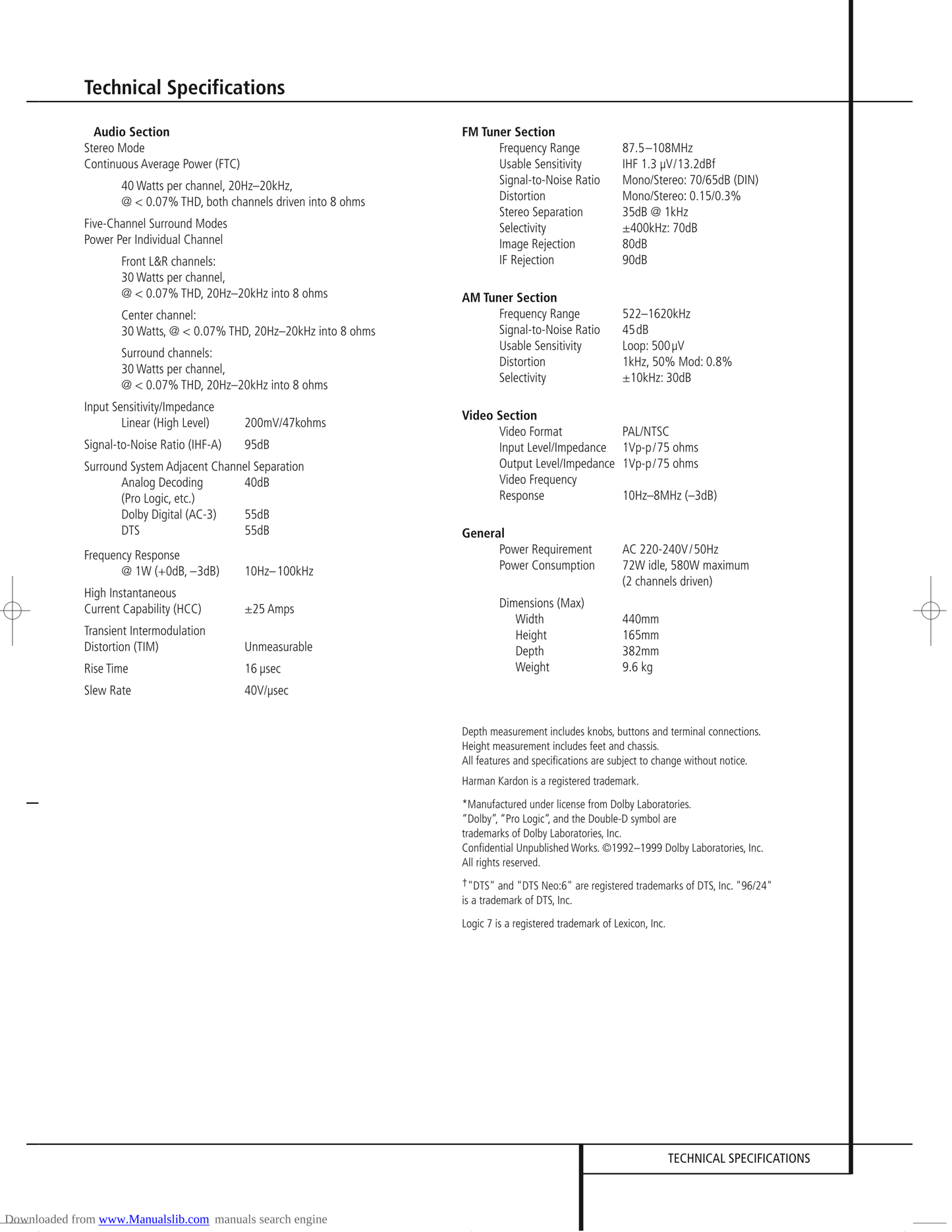 Harman/ Kardon AVR132/230 AV Receiver Service Manual (Pages: 67)