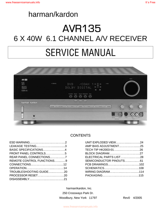 Harman/ Kardon AVR135 AV Receiver Service Manual (Pages: 115)