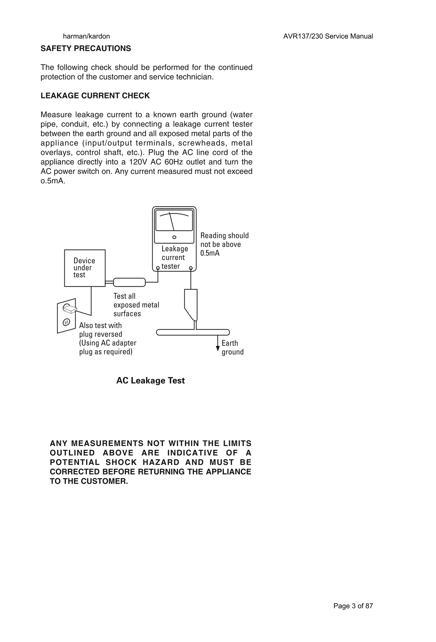 Harman/ Kardon AVR137/230 Audio/ Video Receiver Service Manual (Pages: 87)