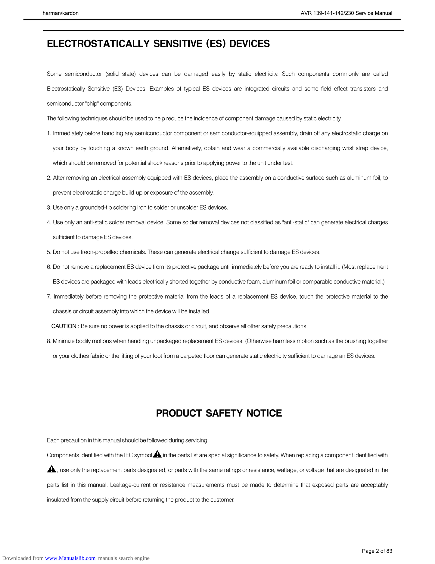 Harman/ Kardon AVR139, AVR141 & AVR142 AV Receiver Service Manual (Pages: 83)