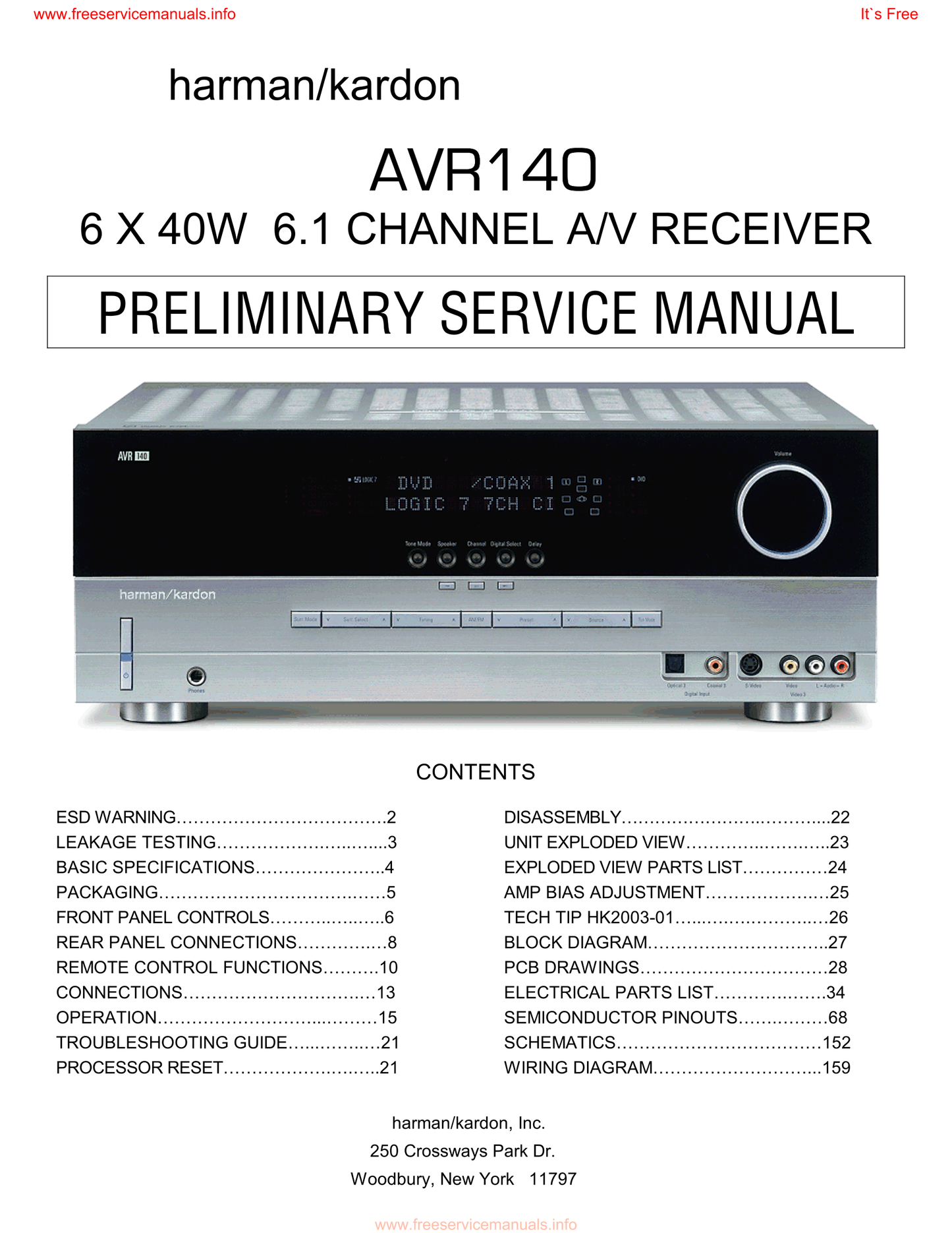 Harman/ Kardon AVR140 AV Receiver Service Manual (Pages: 159)