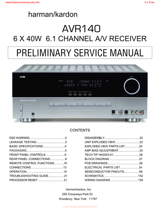 Harman/ Kardon AVR140 AV Receiver Service Manual (Pages: 159)