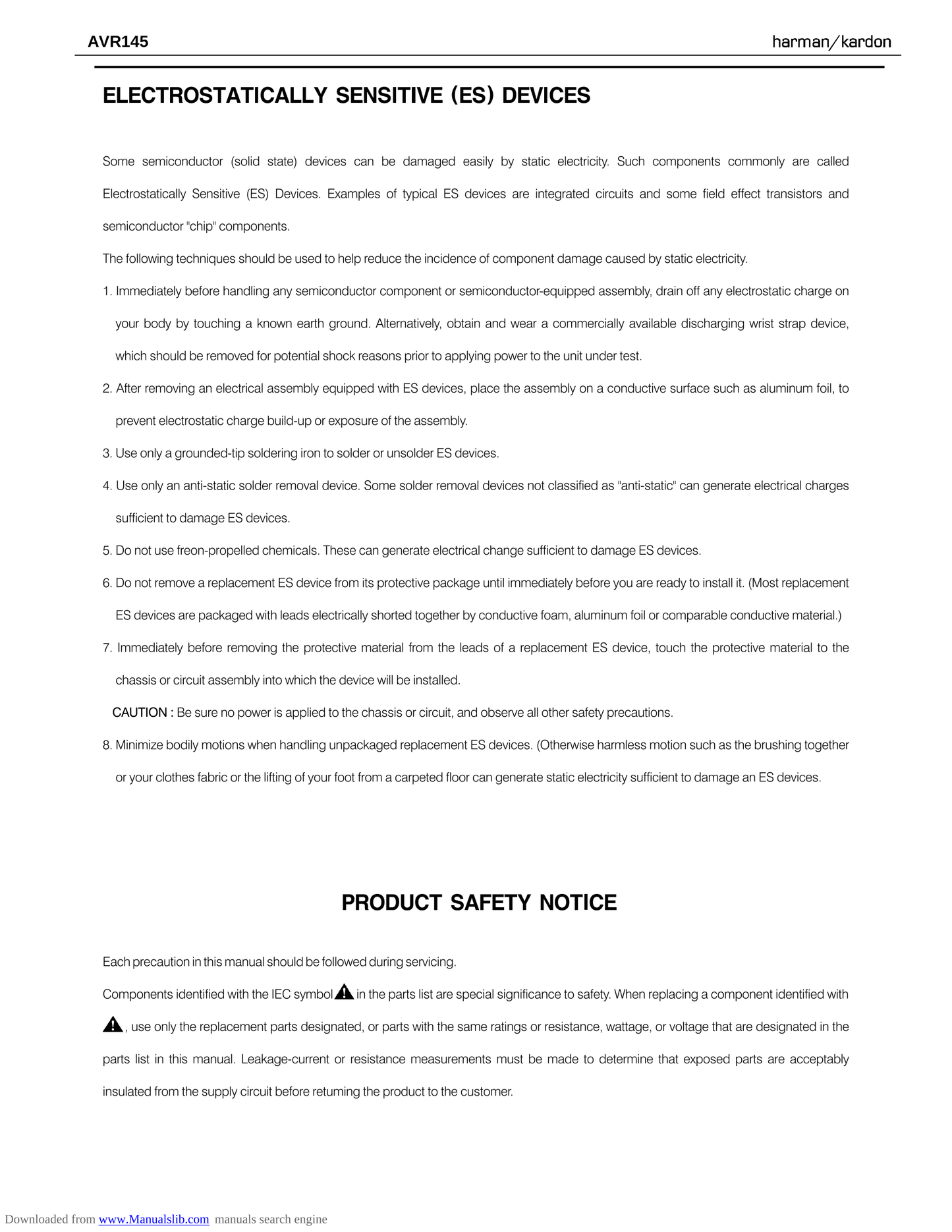 Harman/ Kardon AVR145 AV Receiver Service Manual (Pages: 151)