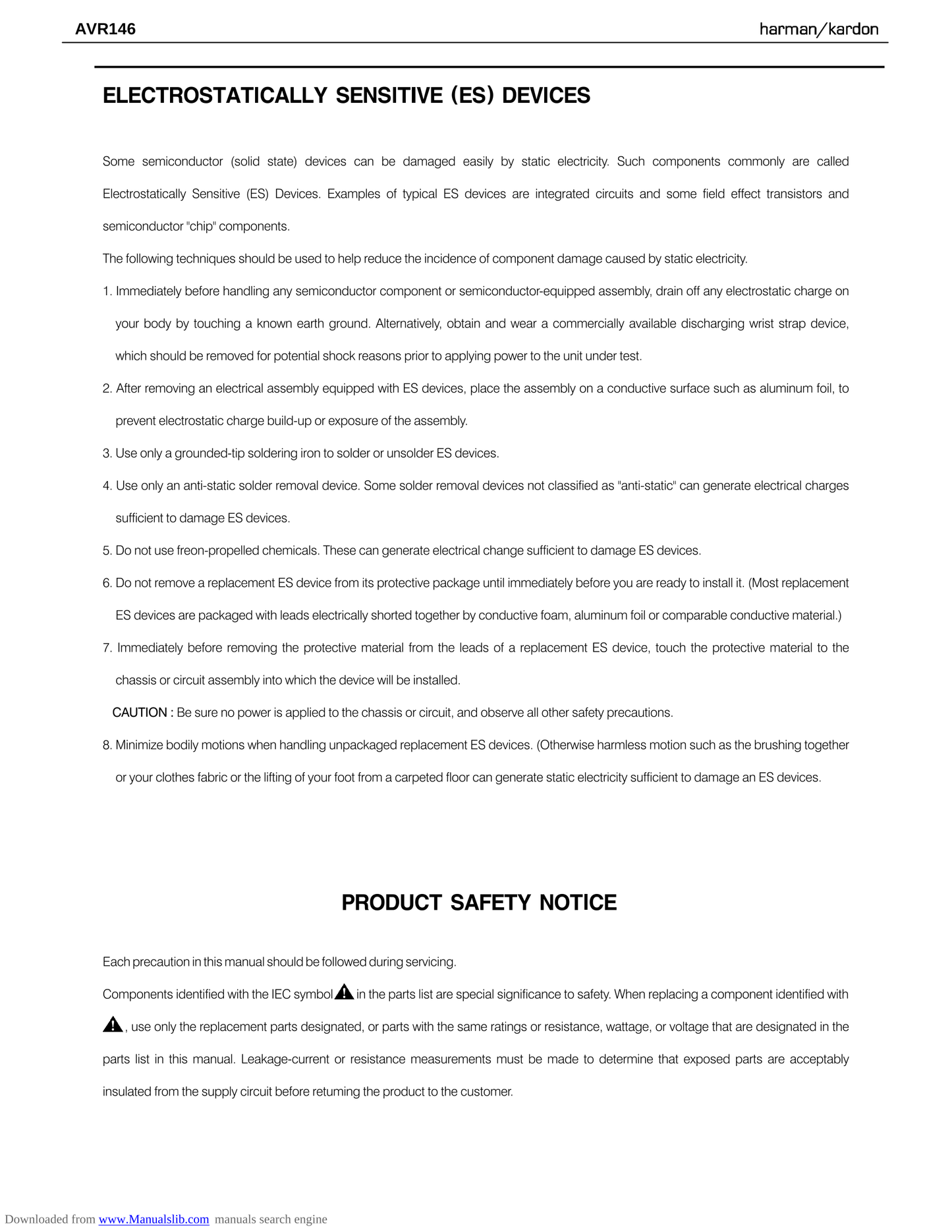 Harman/ Kardon AVR146 AV Receiver Service Manual (Pages: 172)