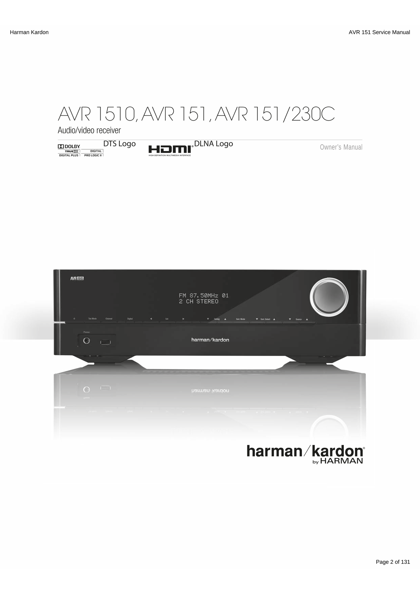 Harman/ Kardon AVR151 AV Receiver Service Manual (Pages: 131)