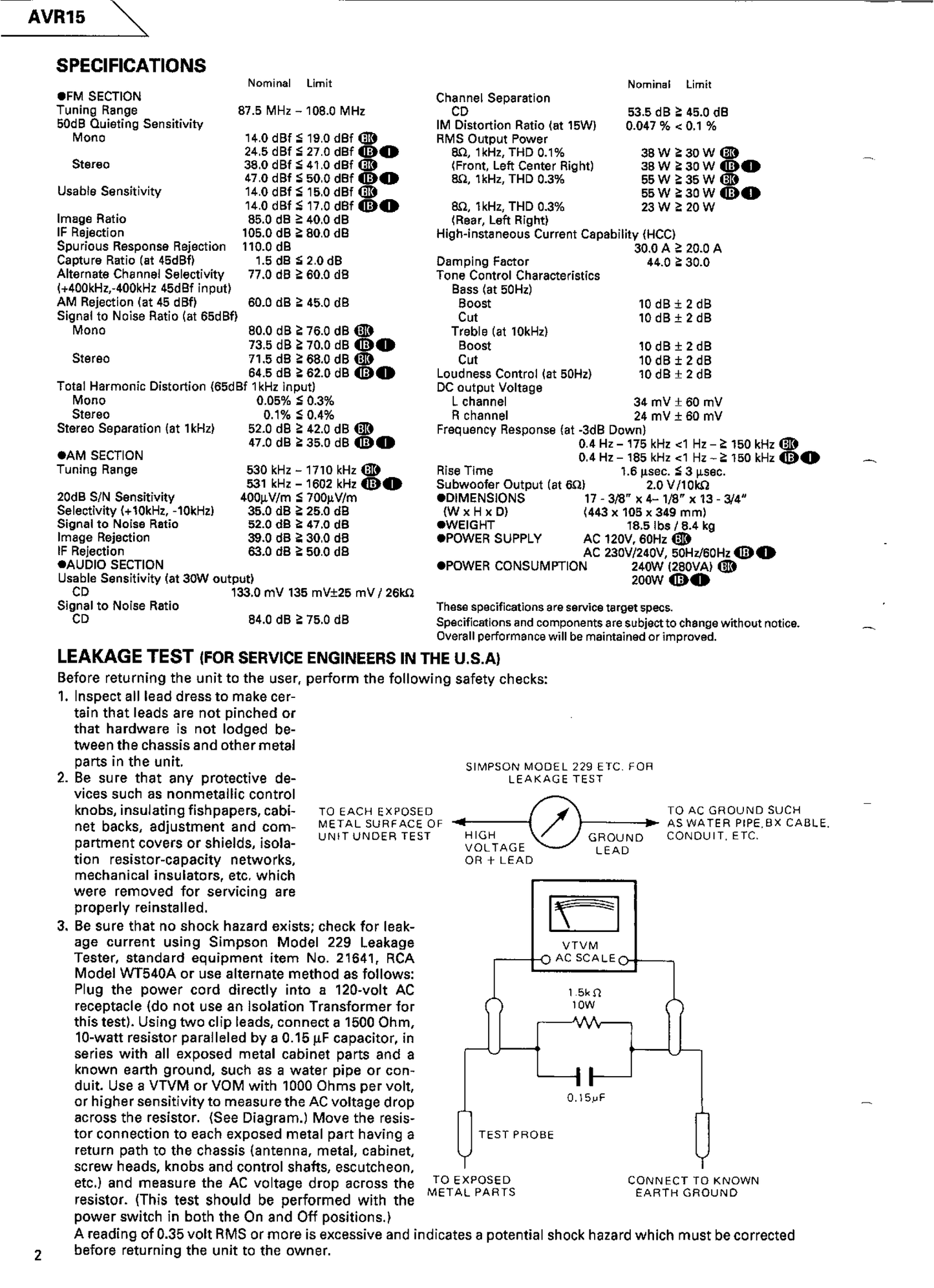 Harman/ Kardon AVR15 Audio/ Video Receiver Owner & Service Manual (Pages: 69)