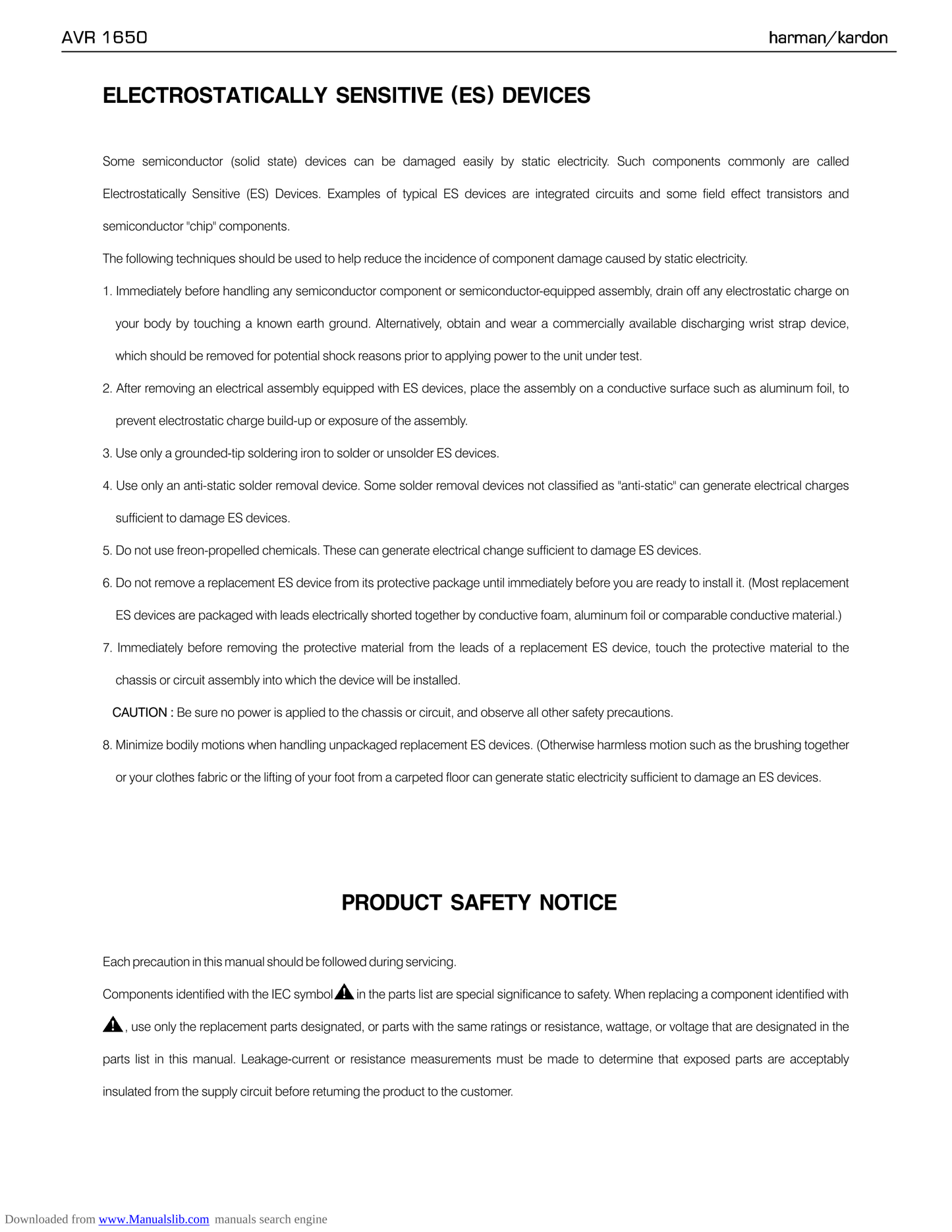 Harman/ Kardon AVR1650 AV Receiver Service Manual (Pages: 159)