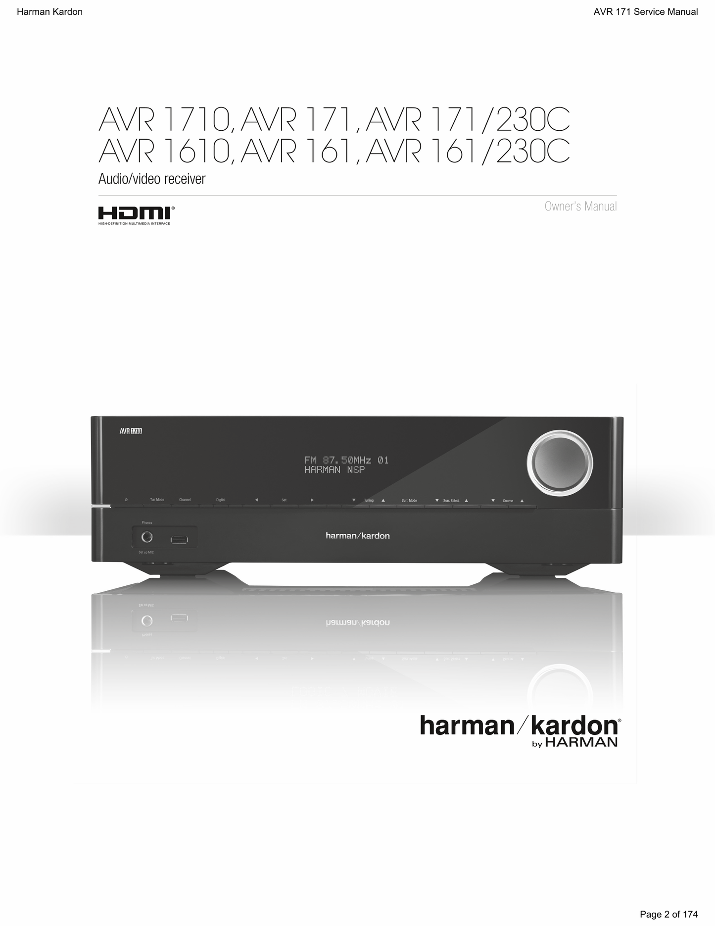 Harman/ Kardon AVR171 AV Receiver Service Manual (Pages: 174)