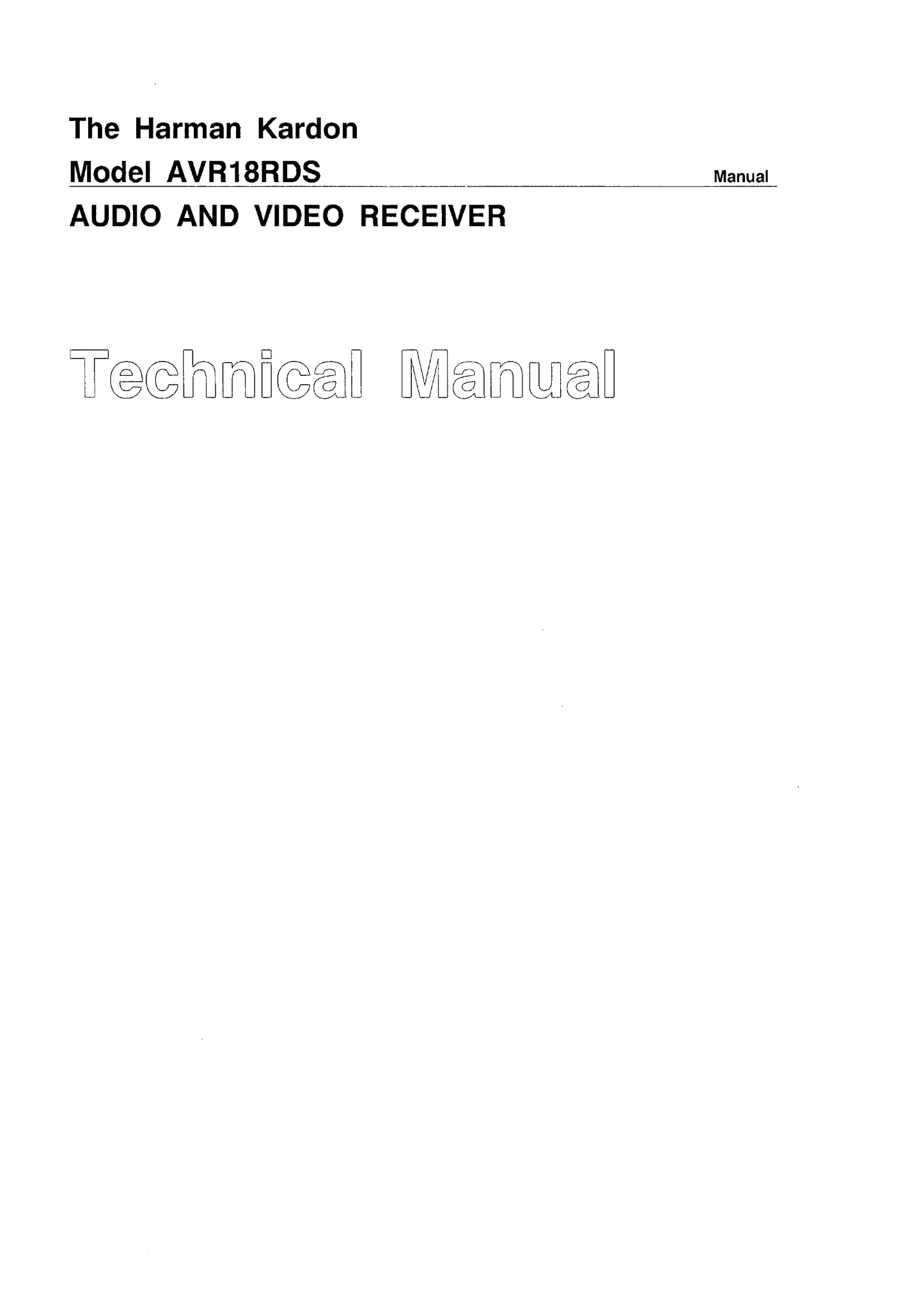 Harman/ Kardon AVR18RDS Audio/ Video Receiver Service Manual (Pages: 58)