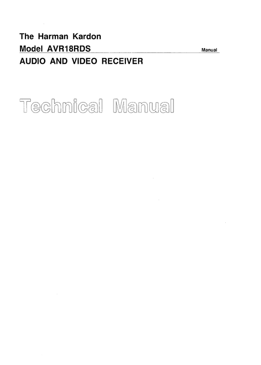 Harman/ Kardon AVR18RDS Audio/ Video Receiver Service Manual (Pages: 58)