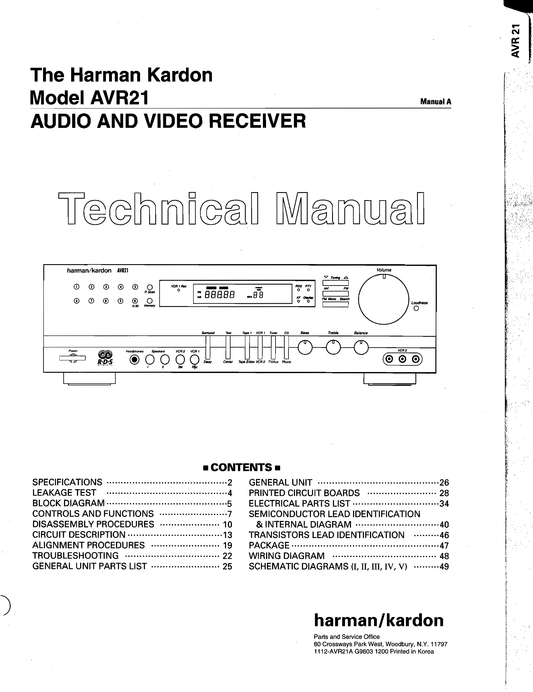 Harman/ Kardon AVR21 AV Receiver Service Manual (Pages: 86)