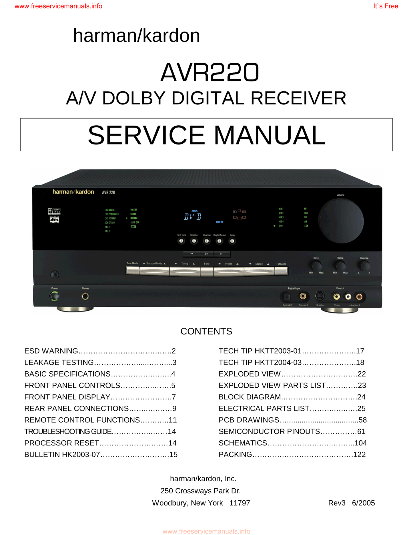 Harman/ Kardon AVR220 AV Receiver Service Manual (Pages: 122)