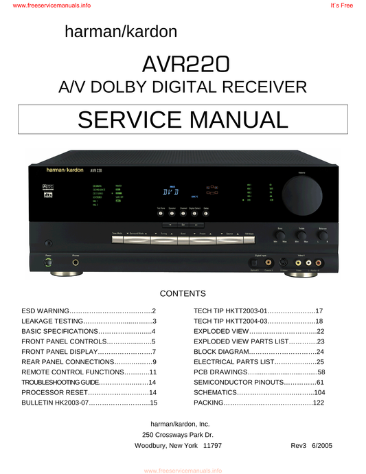 Harman/ Kardon AVR220 AV Receiver Service Manual (Pages: 122)