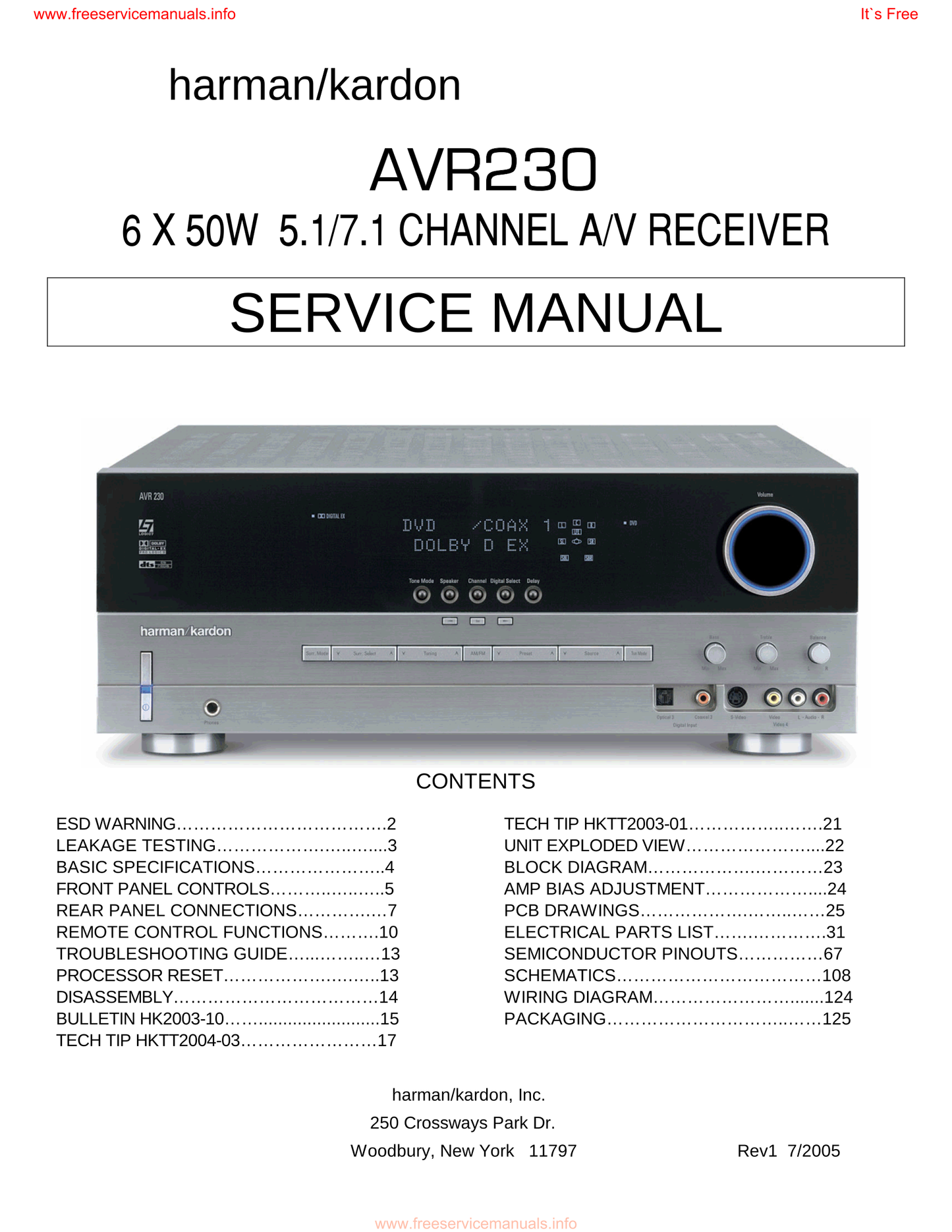 Harman/ Kardon AVR230 AV Receiver Service Manual (Pages: 125)