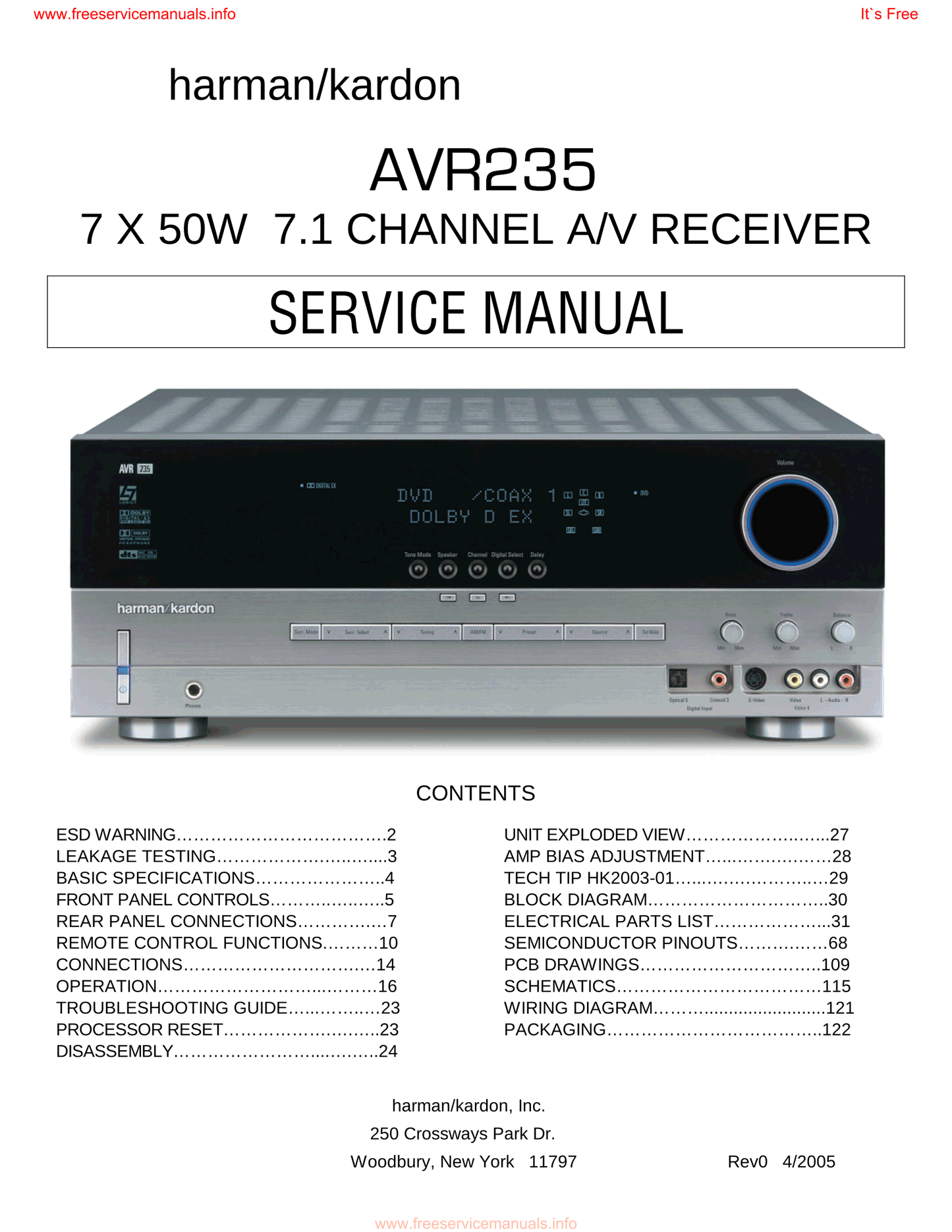 Harman/ Kardon AVR235 AV Receiver Service Manual (Pages: 122)