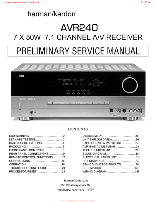 Harman/ Kardon AVR240 AV Receiver Service Manual (Pages: 156)