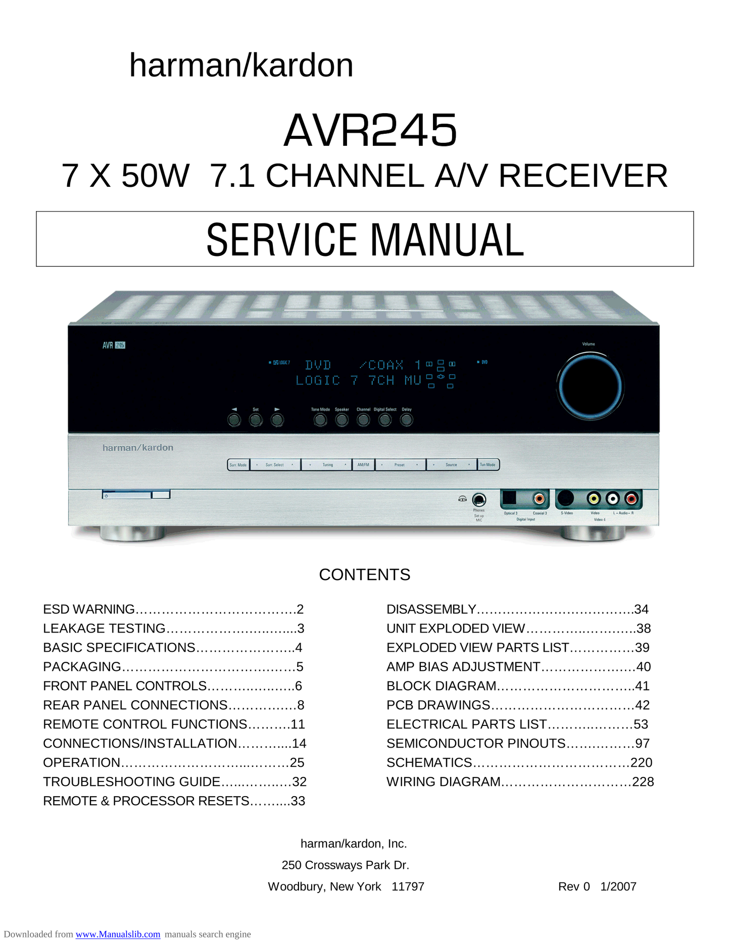 Harman/ Kardon AVR245 AV Receiver Service Manual (Pages: 228)