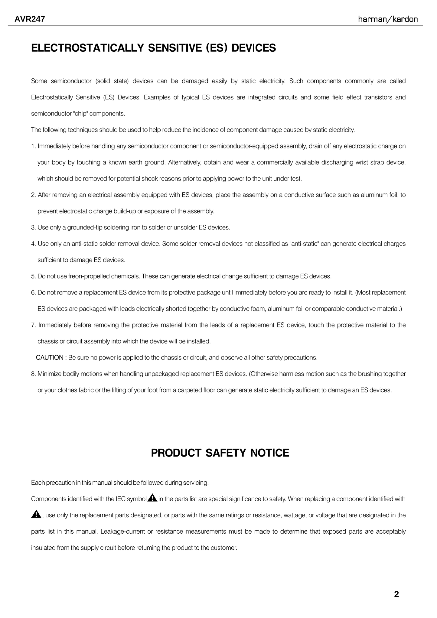 Harman/ Kardon AVR247 AV Receiver Service Manual (Pages: 206)