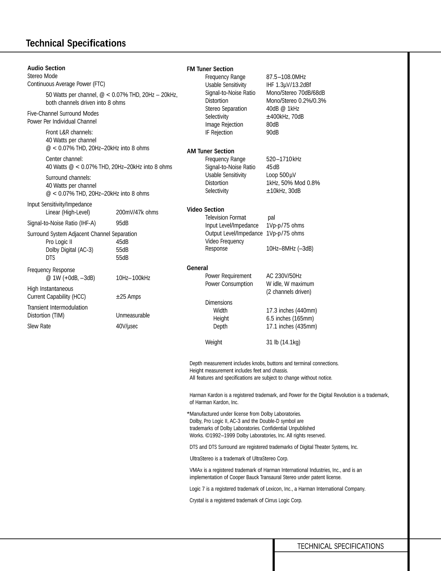 Harman/ Kardon AVR 2500 Audio/ Video Receiver Service Manual (Pages: 54)