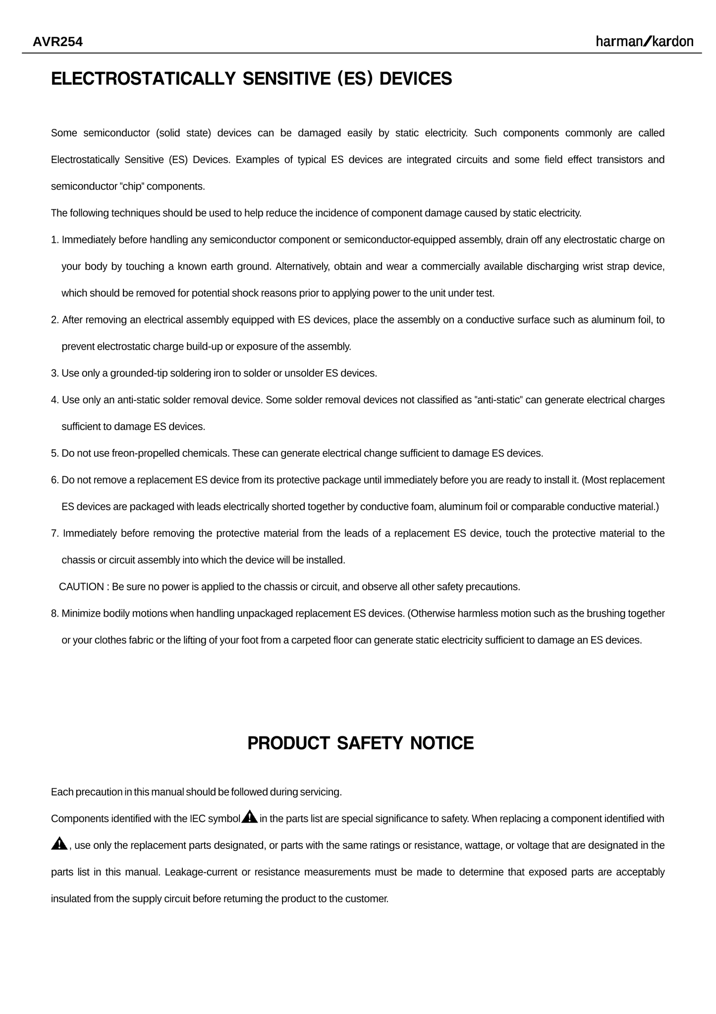 Harman/ Kardon AVR254 AV Receiver Service Manual (Pages: 189)