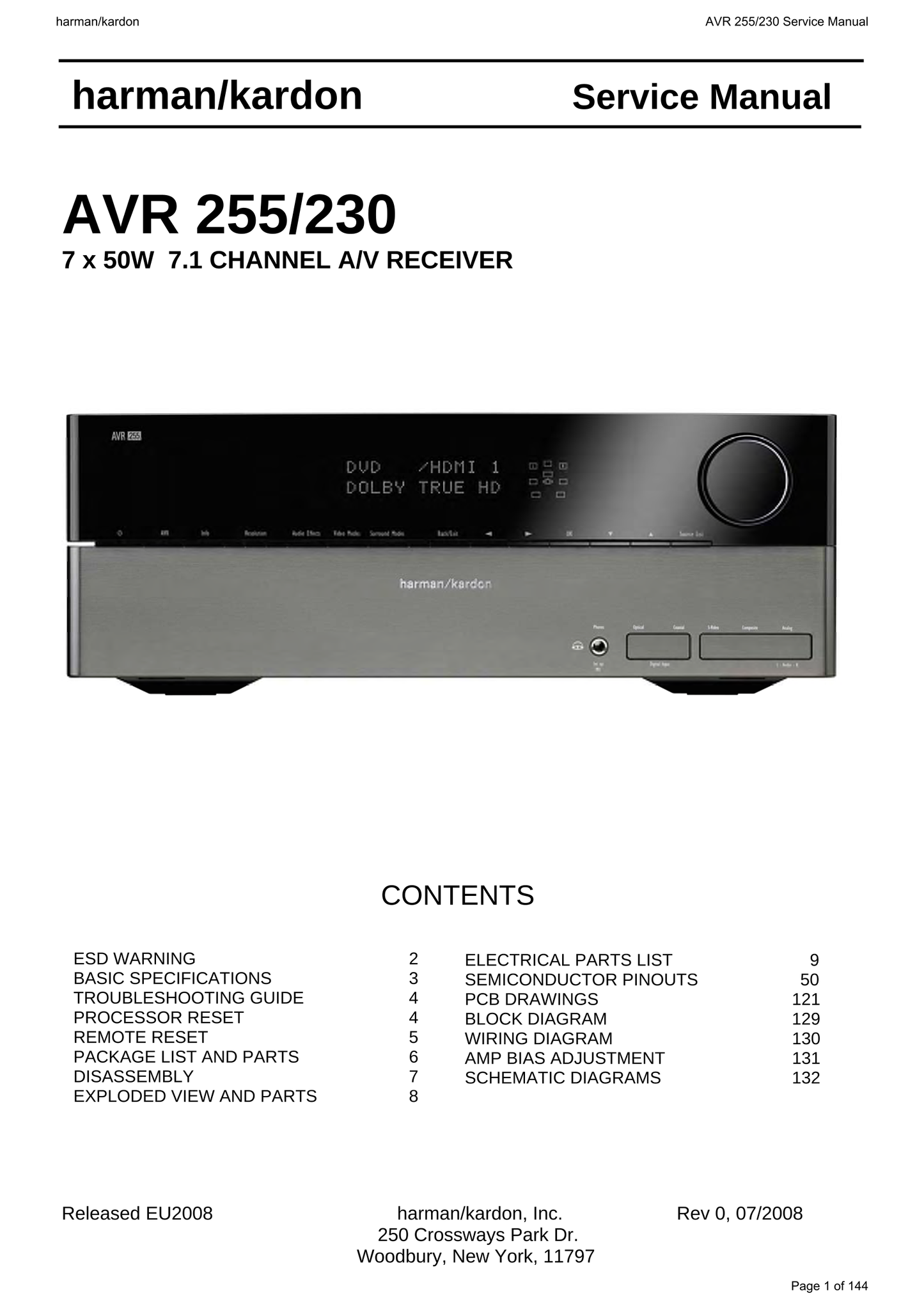 Harman/ Kardon AVR255/230 AV Receiver Service Manual (Pages: 144)