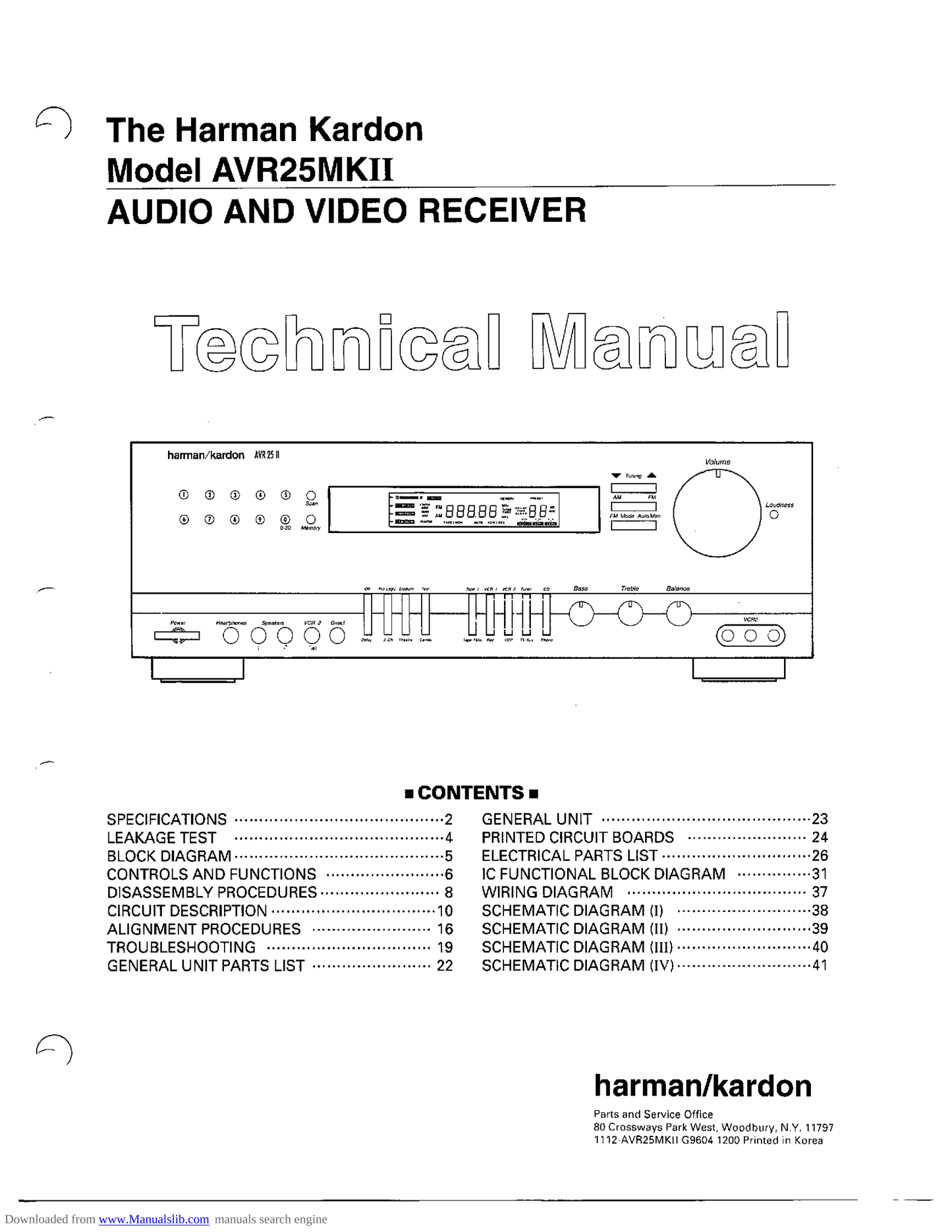 Harman/ Kardon AVR25MKII AV Receiver Service Manual (Pages: 65)