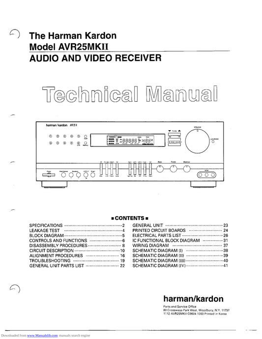 Harman/ Kardon AVR25MKII AV Receiver Service Manual (Pages: 65)