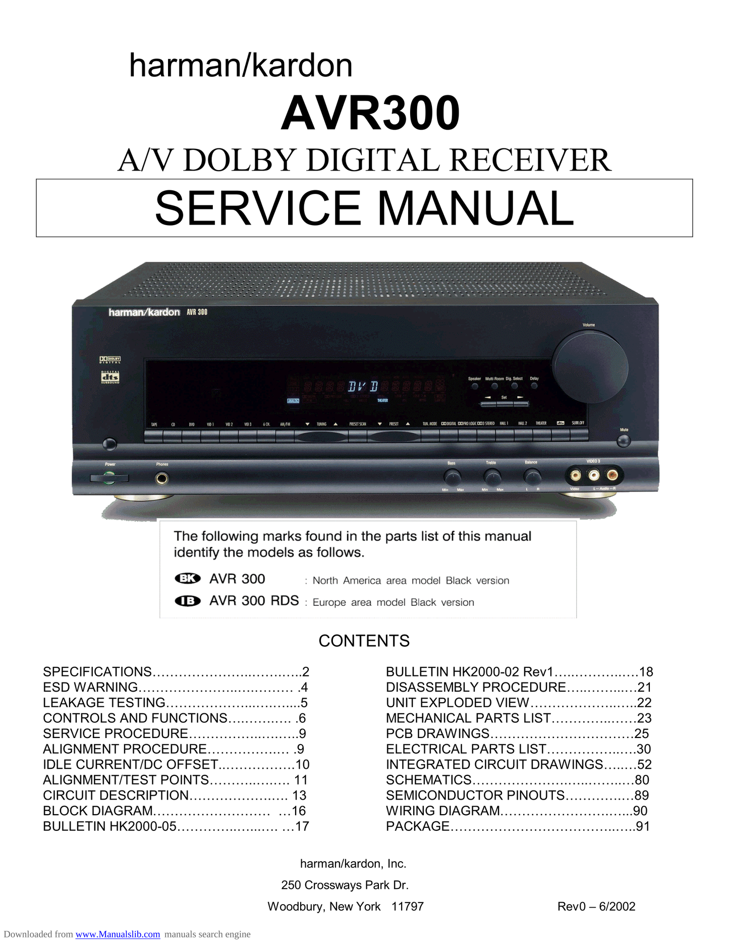 Harman/ Kardon AVR300 AV Receiver Service Manual (Pages: 91)