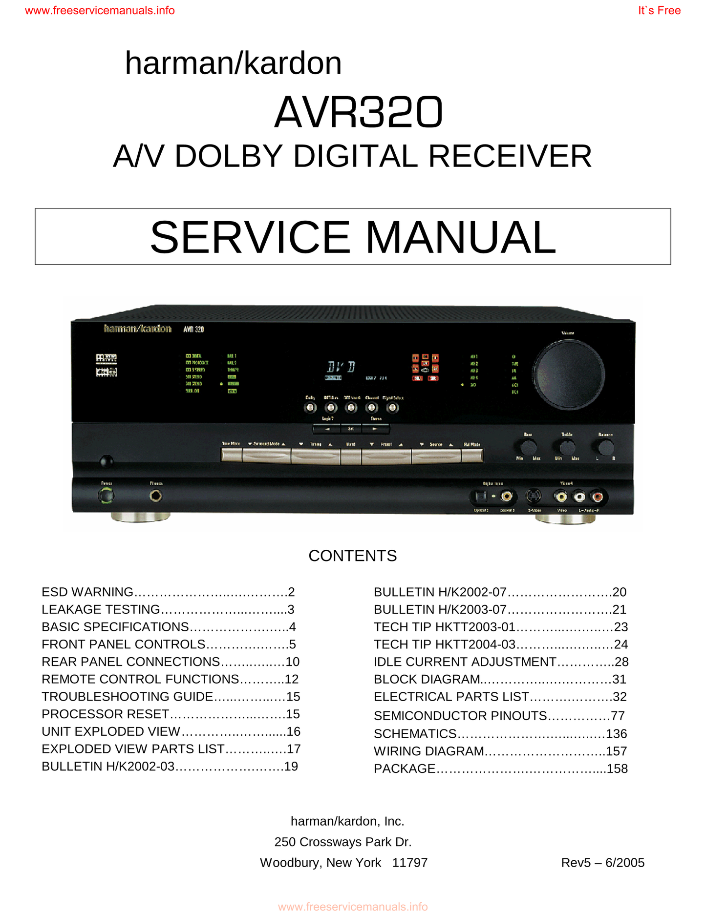 Harman/ Kardon AVR320 AV Receiver Service Manual (Pages: 158)