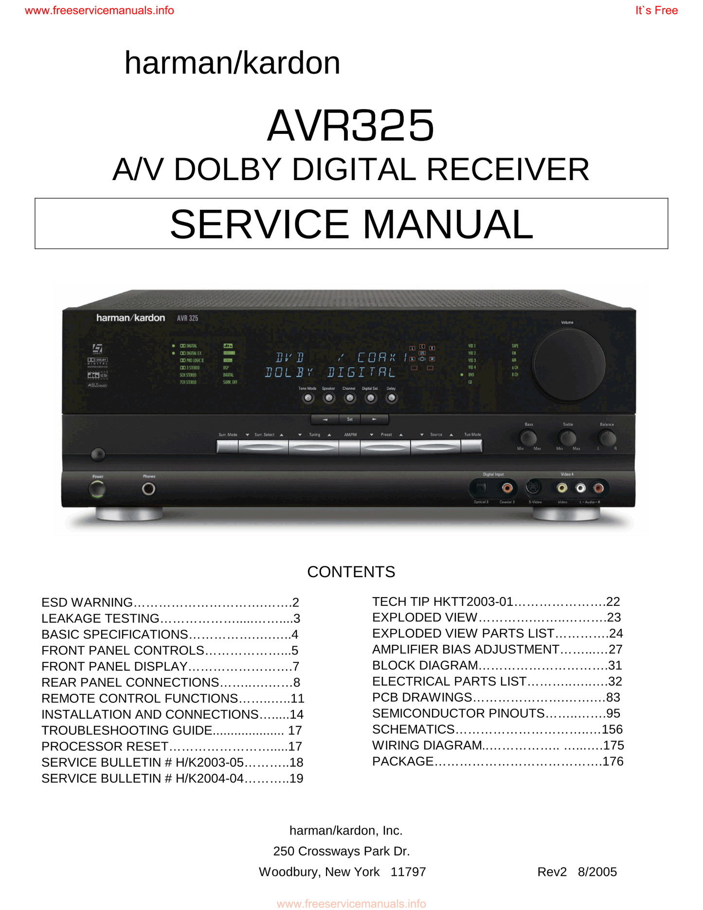 Harman/ Kardon AVR325 AV Receiver Service Manual (Pages: 176)