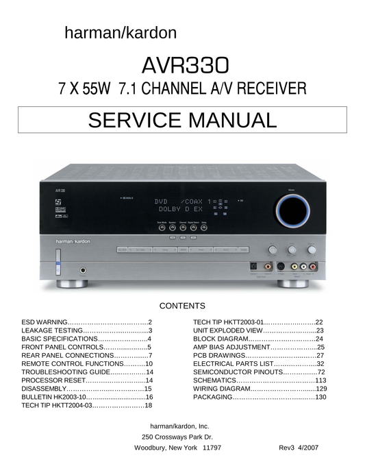 Harman/ Kardon AVR330 AV Receiver Service Manual (Pages: 130)