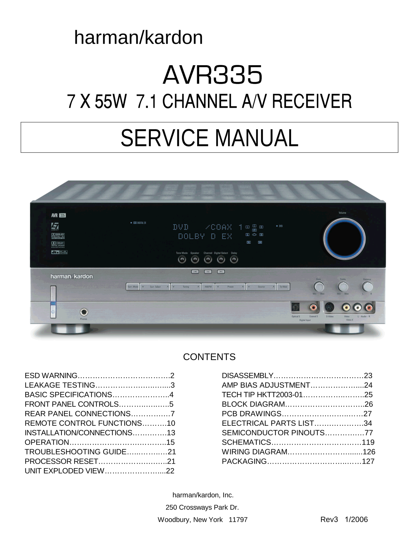 Harman/ Kardon AVR335 AV Receiver Service Manual (Pages: 127)