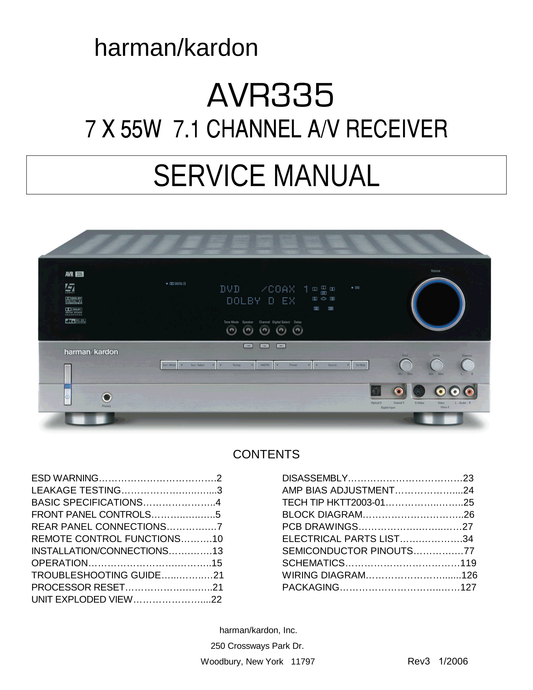 Harman/ Kardon AVR335 AV Receiver Service Manual (Pages: 127)