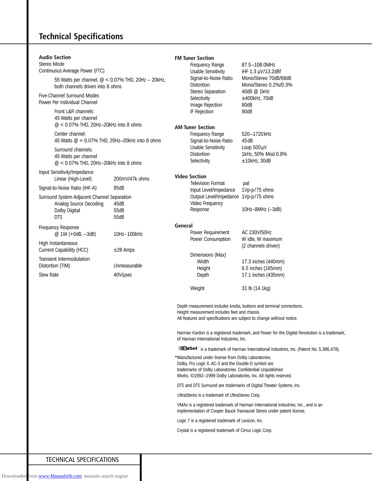 Harman/ Kardon AVR3500 AV Receiver Service Manual (Pages: 52)