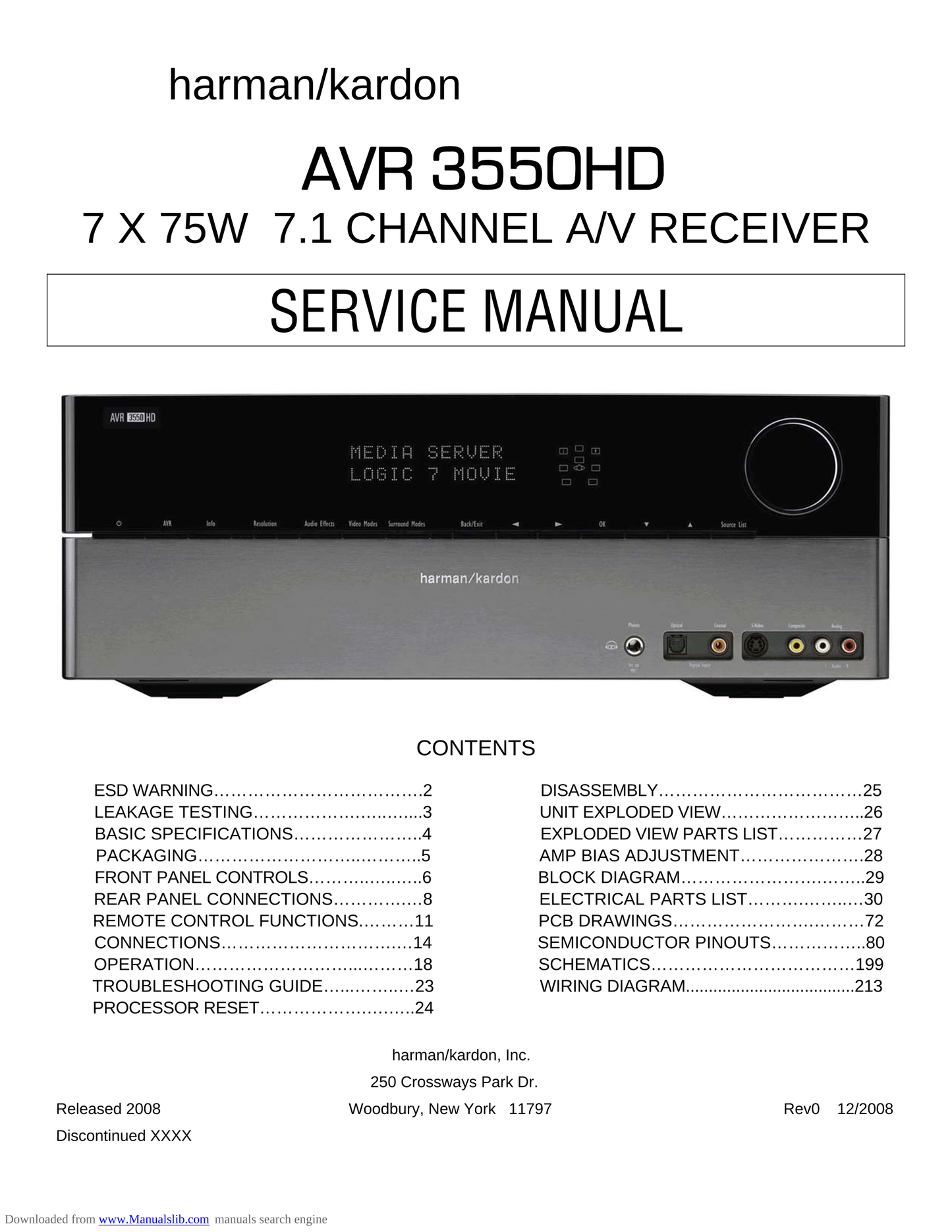 Harman/ Kardon AVR3550HD AV Receiver Service Manual (Pages: 80)