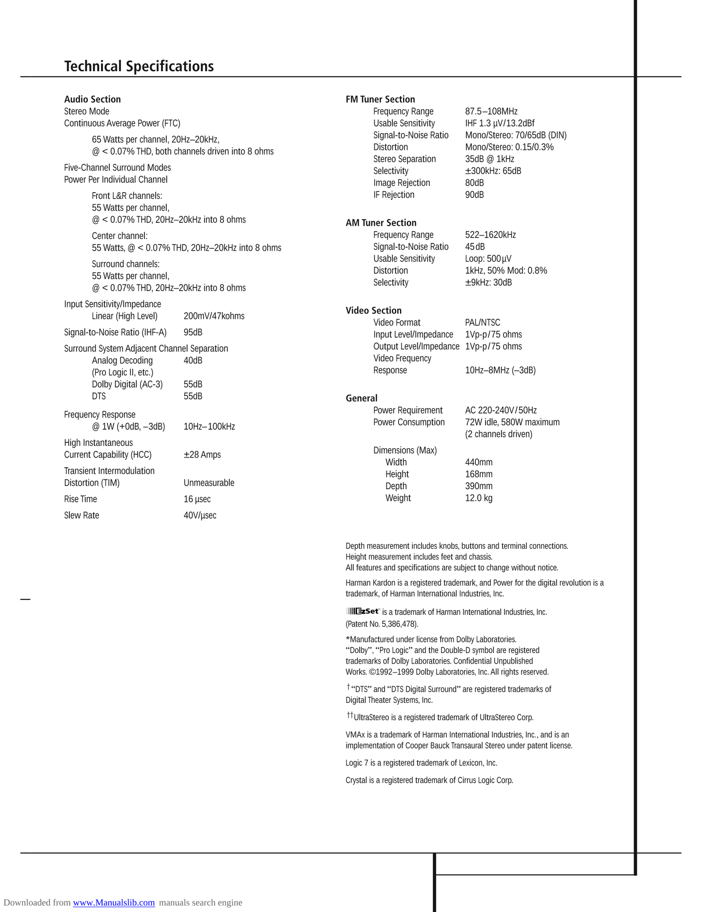 Harman/ Kardon AVR3550 AV Receiver Service Manual (Pages: 63)