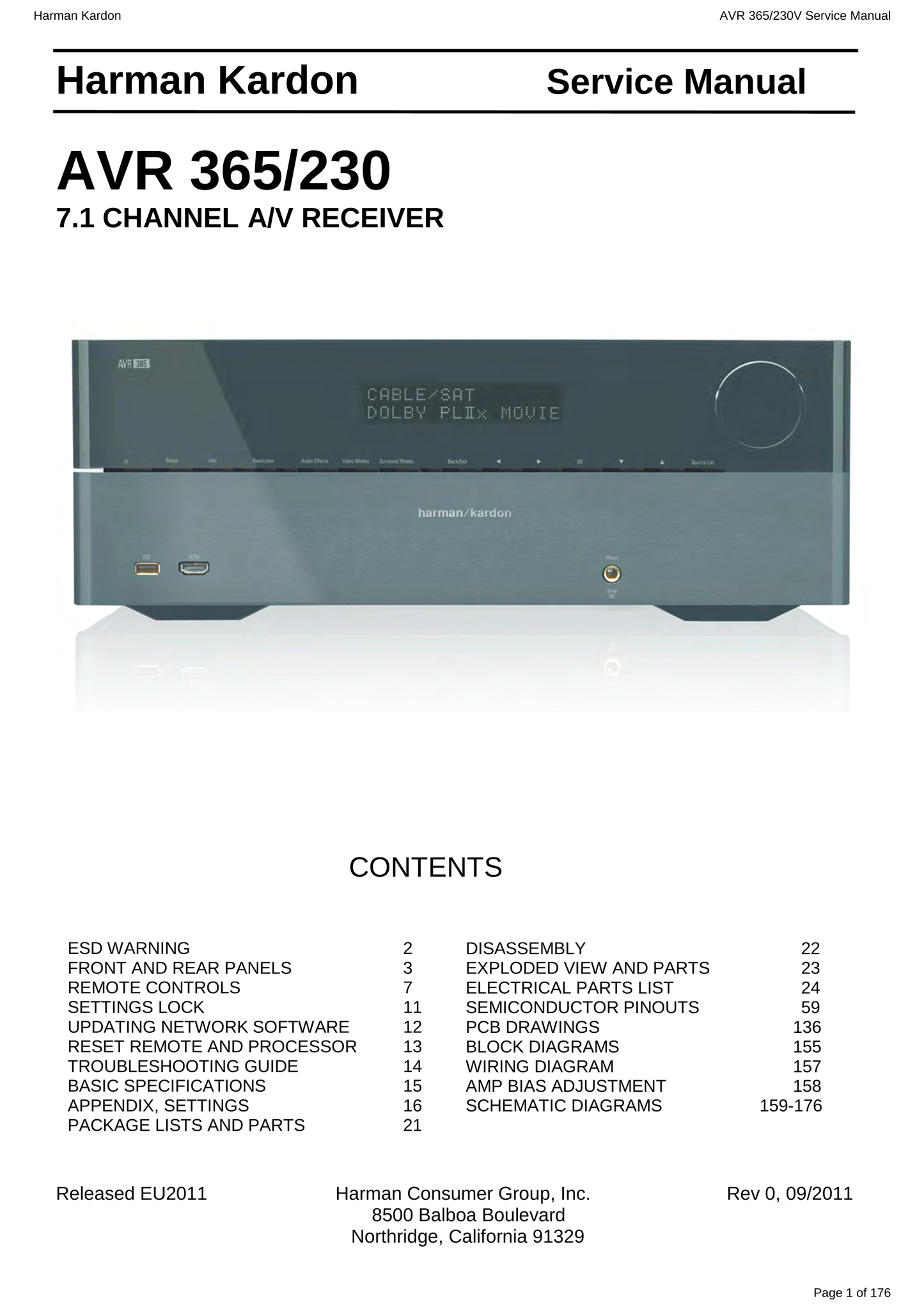 Harman/ Kardon AVR365/230 AV Receiver Service Manual (Pages: 176)