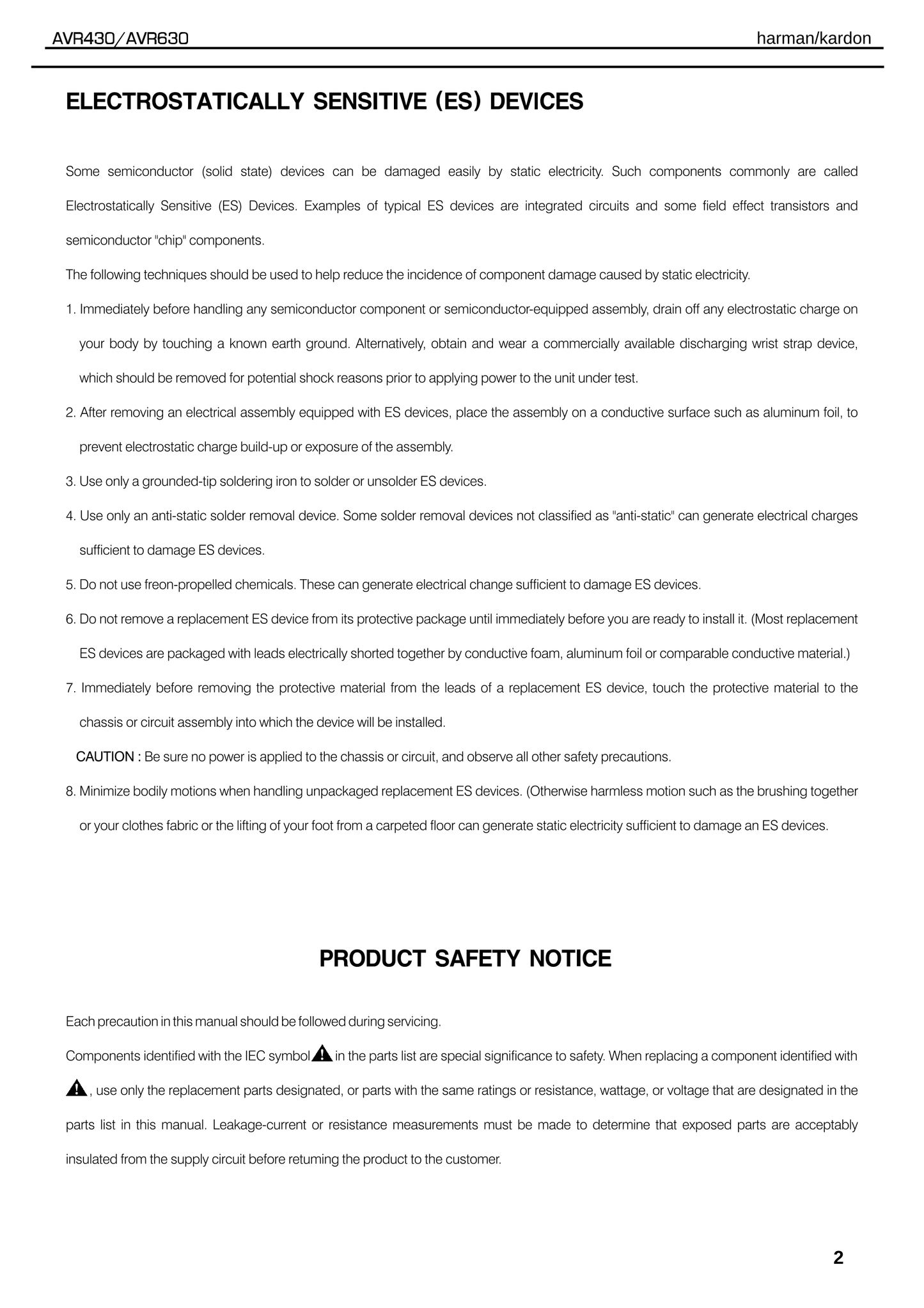 Harman/ Kardon AVR430 & AVR630 AV Receiver Service Manual (Pages: 126)