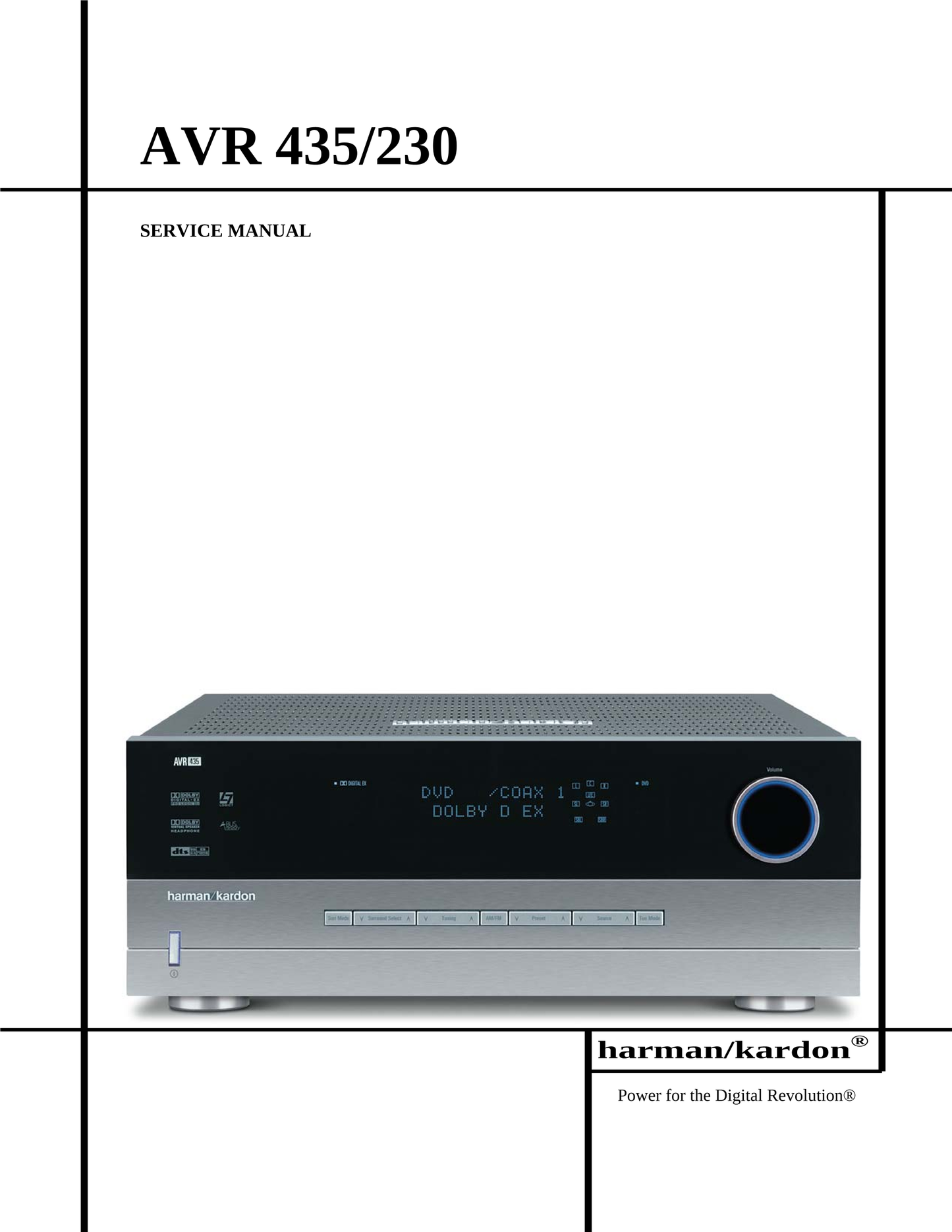 Harman/ Kardon AVR 435/230 Audio/ Video Receiver Service Manual (Pages: 37)