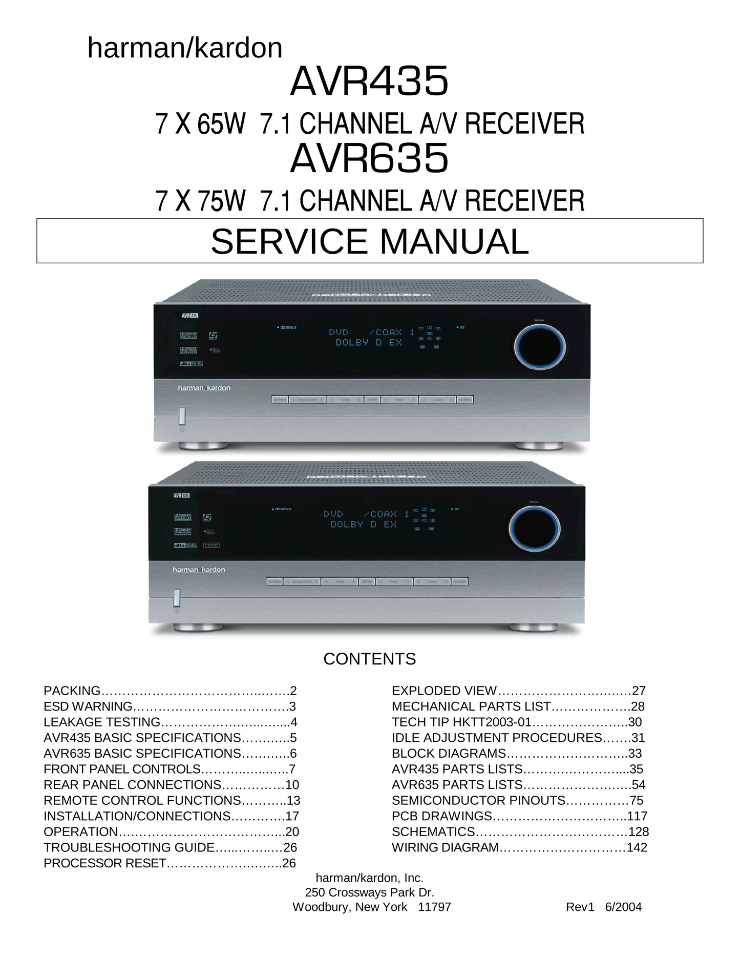 Harman/ Kardon AVR435 & AVR635 AV Receiver Service Manual (Pages: 142)