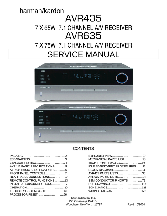 Harman/ Kardon AVR435 & AVR635 AV Receiver Service Manual (Pages: 142)