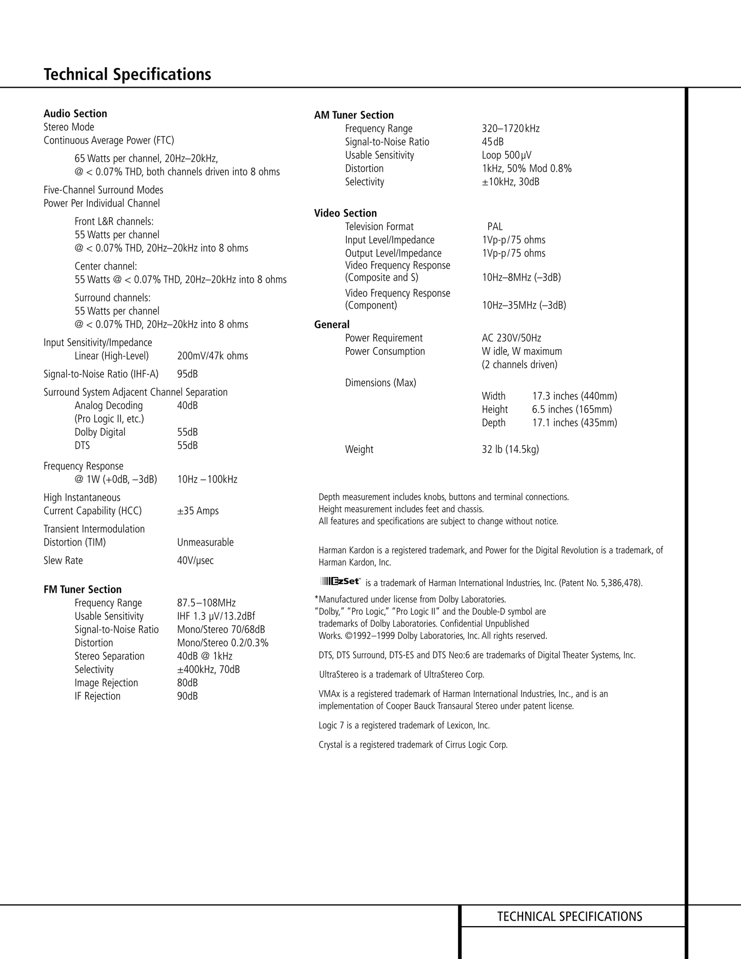 Harman/ Kardon AVR 4500 Audio/ Video Receiver Service Manual (Pages: 66)