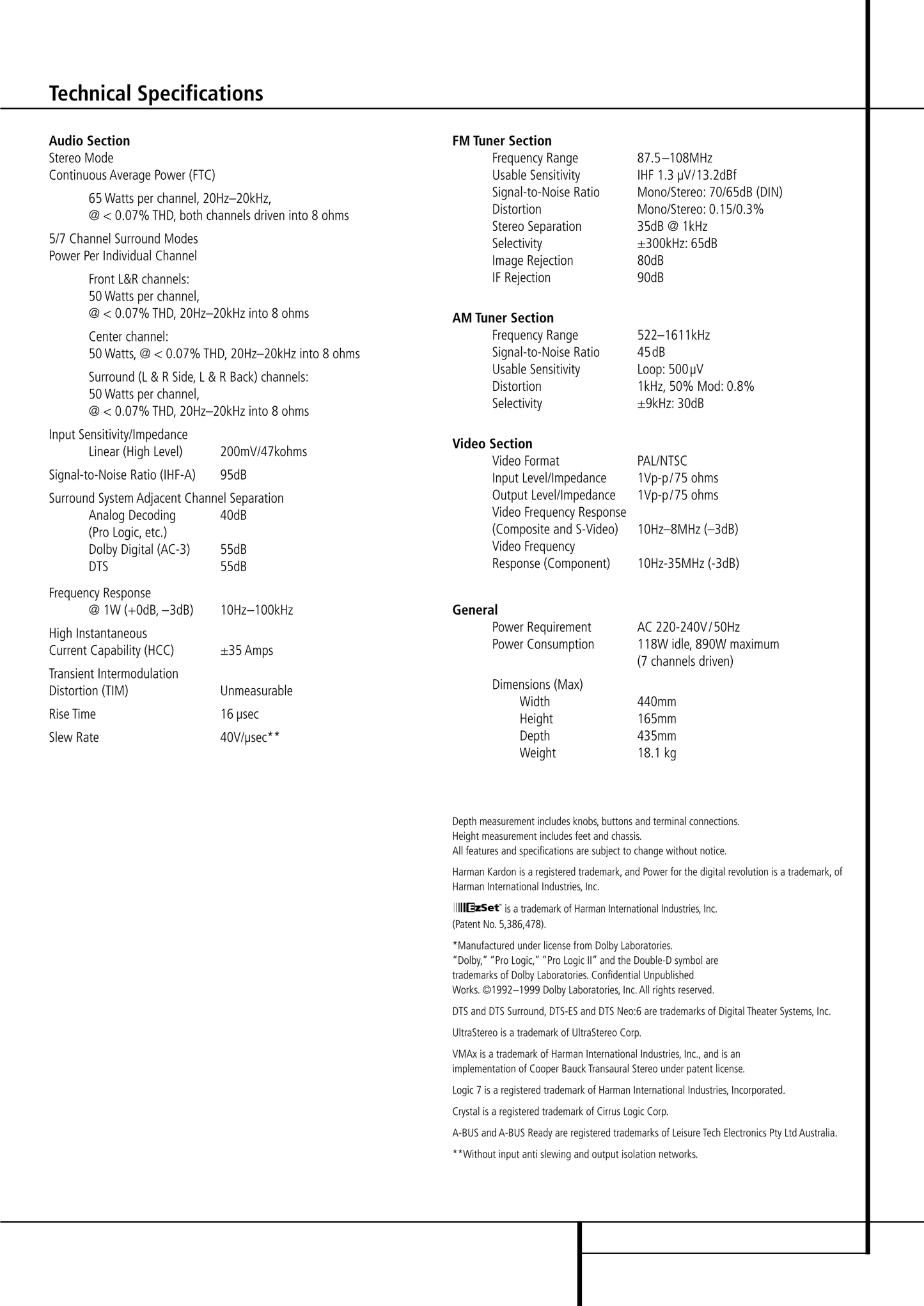 Harman/ Kardon AVR 4550 Audio/ Video Receiver Service Manual (Pages: 84)