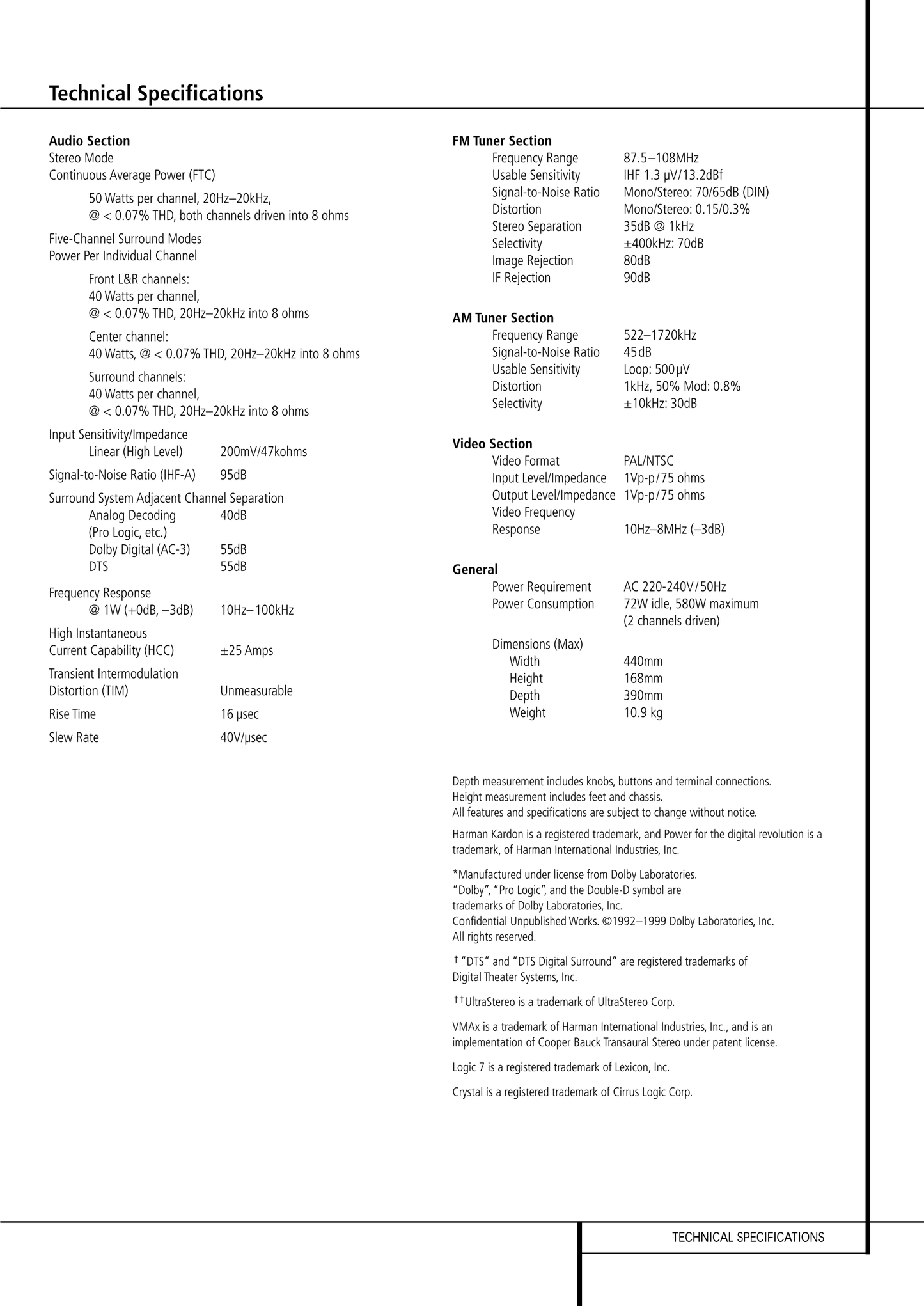 Harman/ Kardon AVR 505 Audio/ Video Receiver Service Manual (Pages: 55)