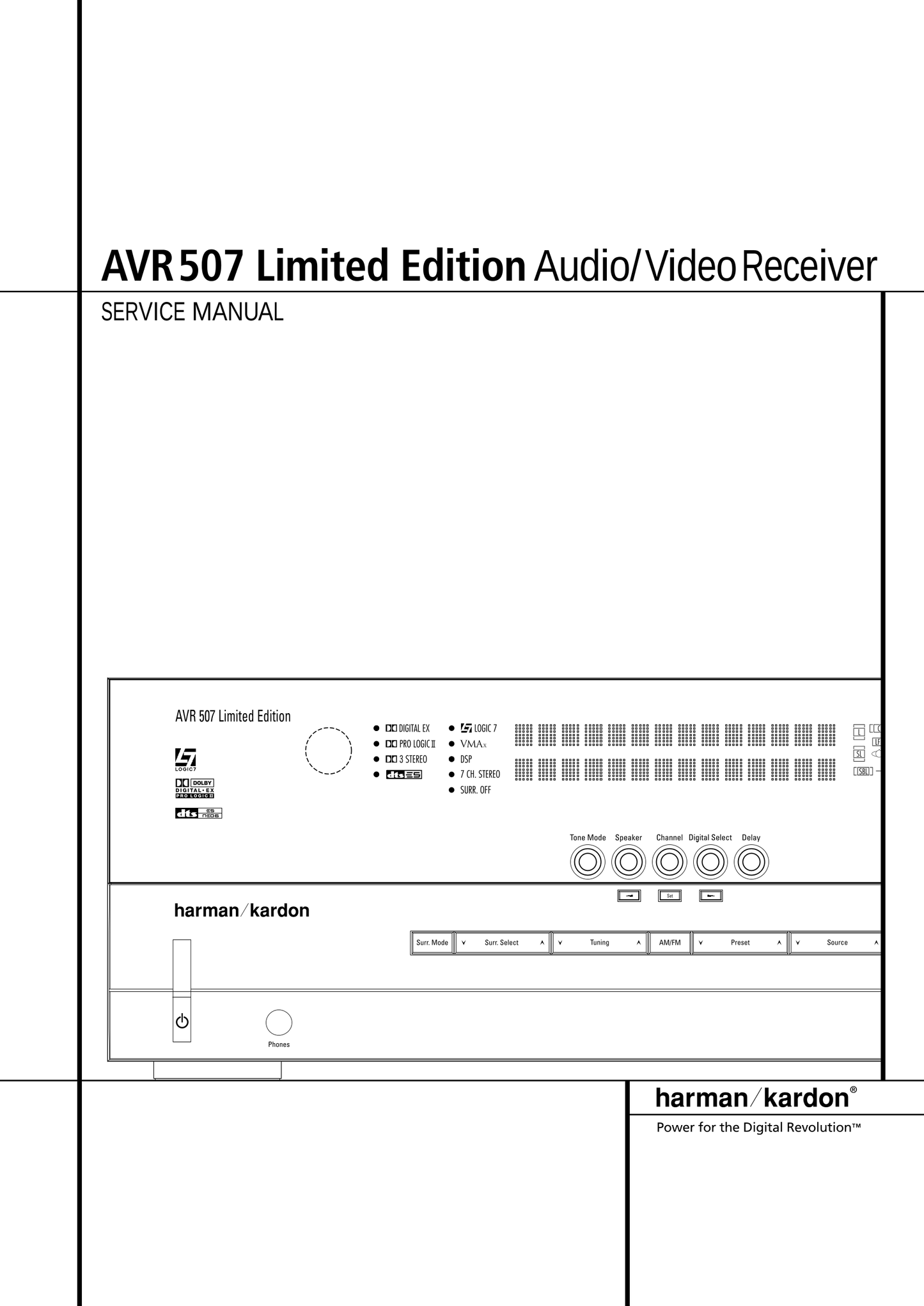 Harman/ Kardon AVR 507 Audio/ Video Receiver Service Manual (Pages: 69)