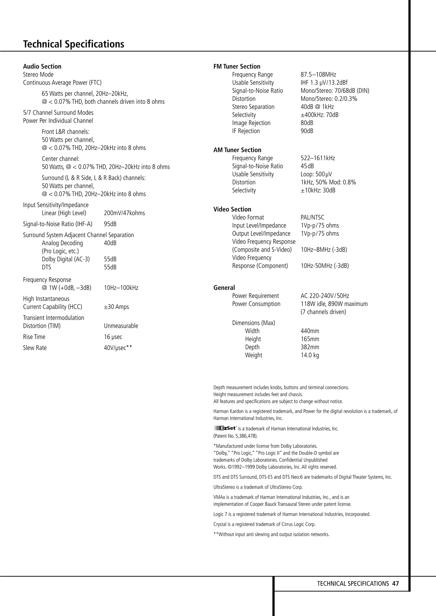 Harman/ Kardon AVR 507 Audio/ Video Receiver Service Manual (Pages: 69)