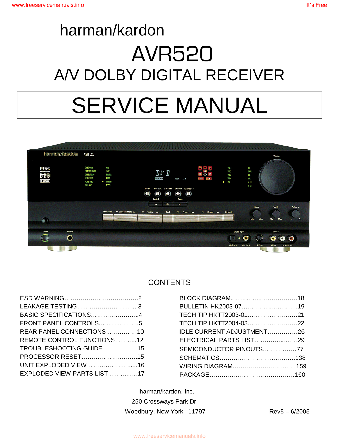 Harman/ Kardon AVR520 AV Receiver Service Manual (Pages: 160)