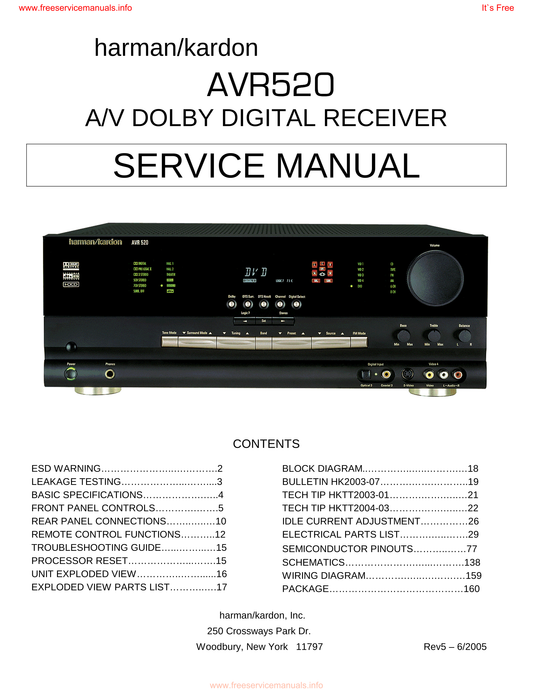 Harman/ Kardon AVR520 AV Receiver Service Manual (Pages: 160)