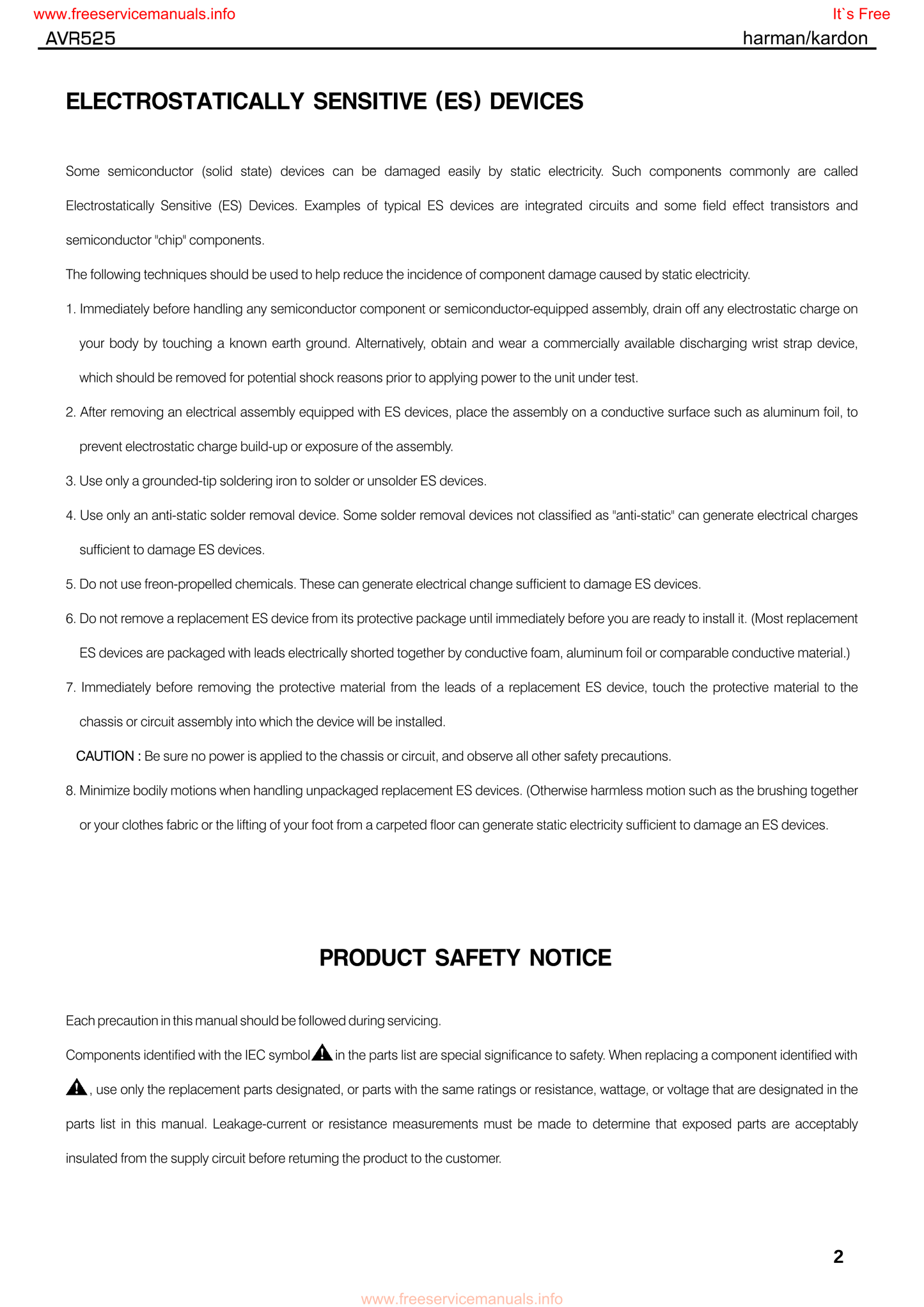 Harman/ Kardon AVR525 AV Receiver Service Manual (Pages: 187)